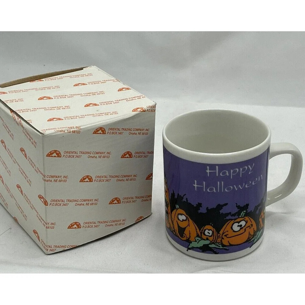 Vintage 80's Vintage Halloween Mug Pumpkins Jackolanterns With Box